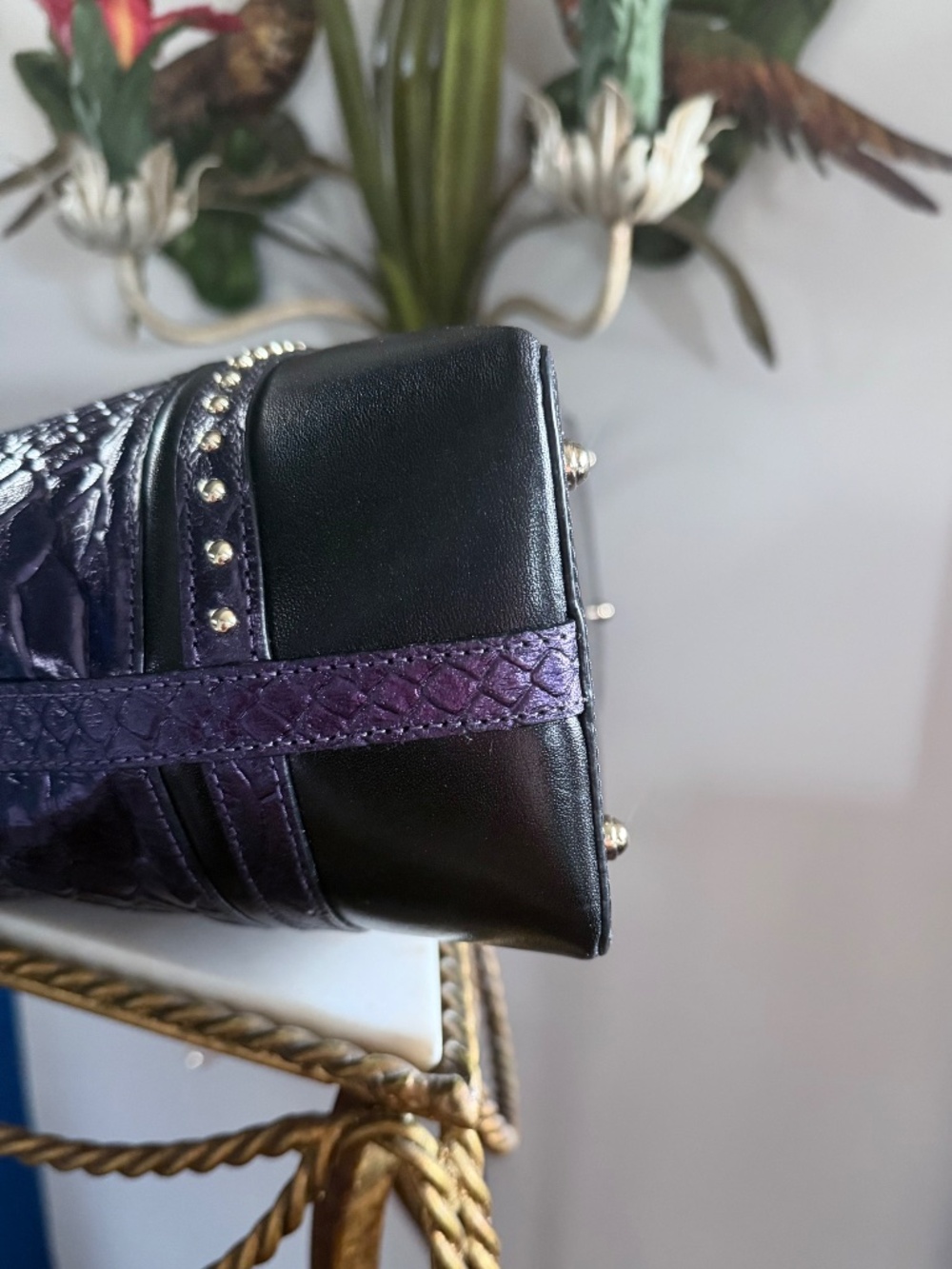 💜🤩 NWT Brahmin Ultraviolet Altair Elaine Handbag Purple Black Snake Studs 🤩💜 - Picture 13 of 16